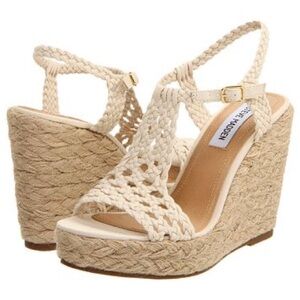 GUC Steve Madden Cream/Off White Crochet Boho Wedge Heels, 9.5M